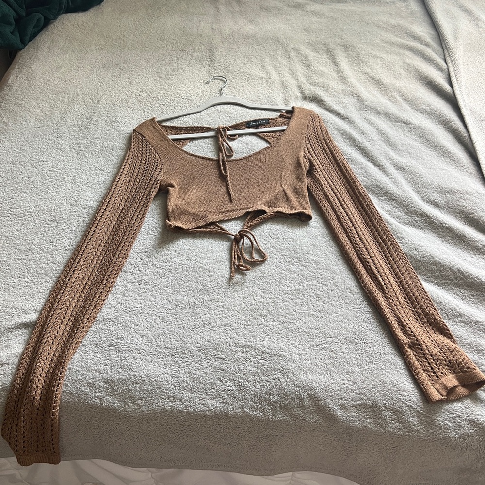 Emory Park Brown Knit Long Sleeve Crop Top